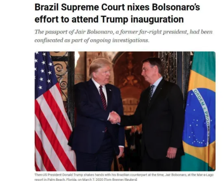 Imprensa internacional repercute ausência de Bolsonaro na posse de Trump